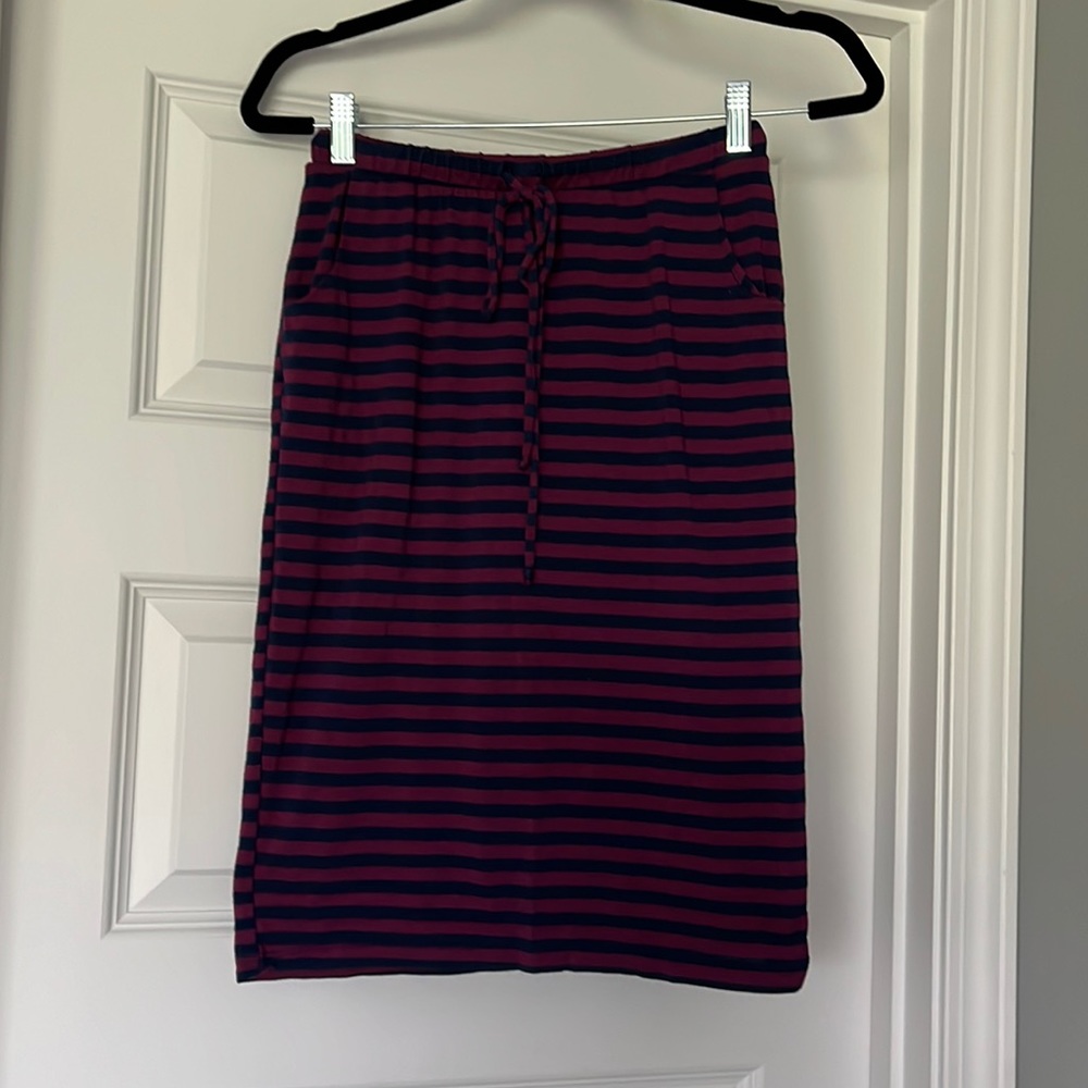 Bobeau Drawstring Pockets Stretch Skirt Striped Navy Purple Small